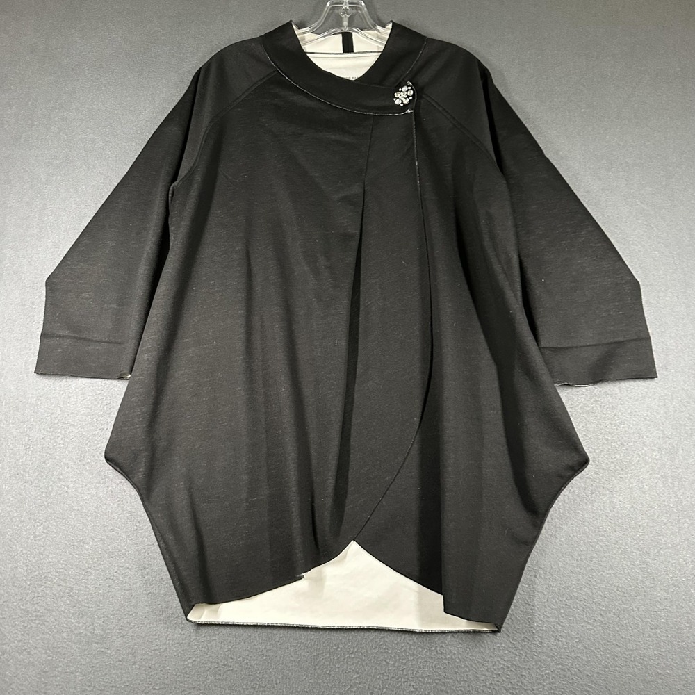 Katherine Barclay Tunic Top Womens Small Black Rhinestone 3/4 Sleeve Pockets
